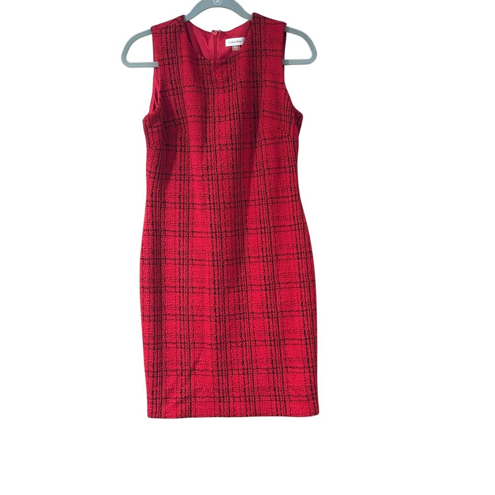 Calvin Klein Red & Black Plaid Sheath Dress Size 10 Career Office Holiday